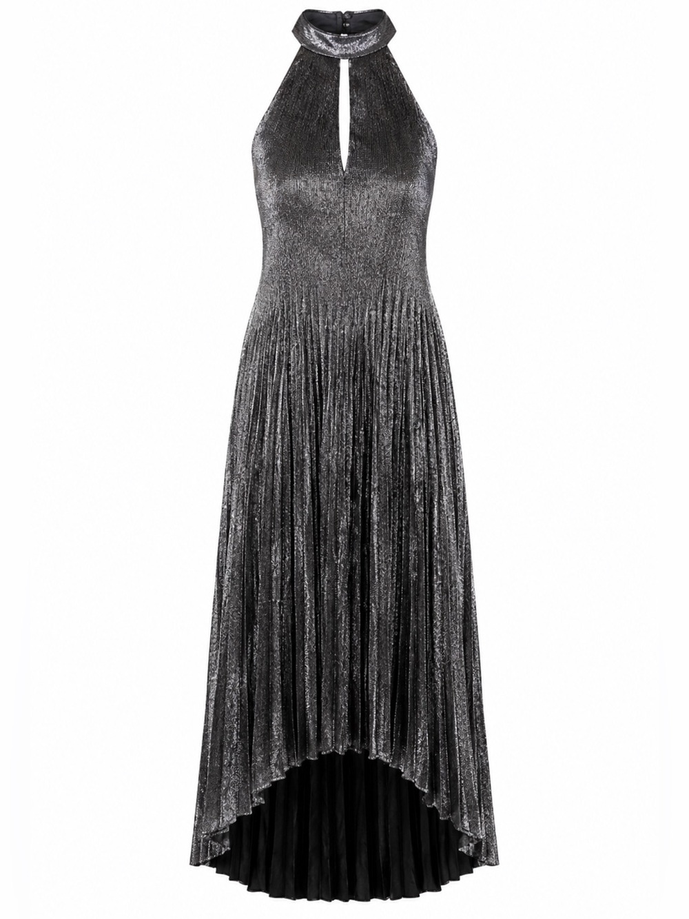 Adrianna Papell Gunmetal Metallic Pleated Maxi Dress 2 NWT Formal Gala